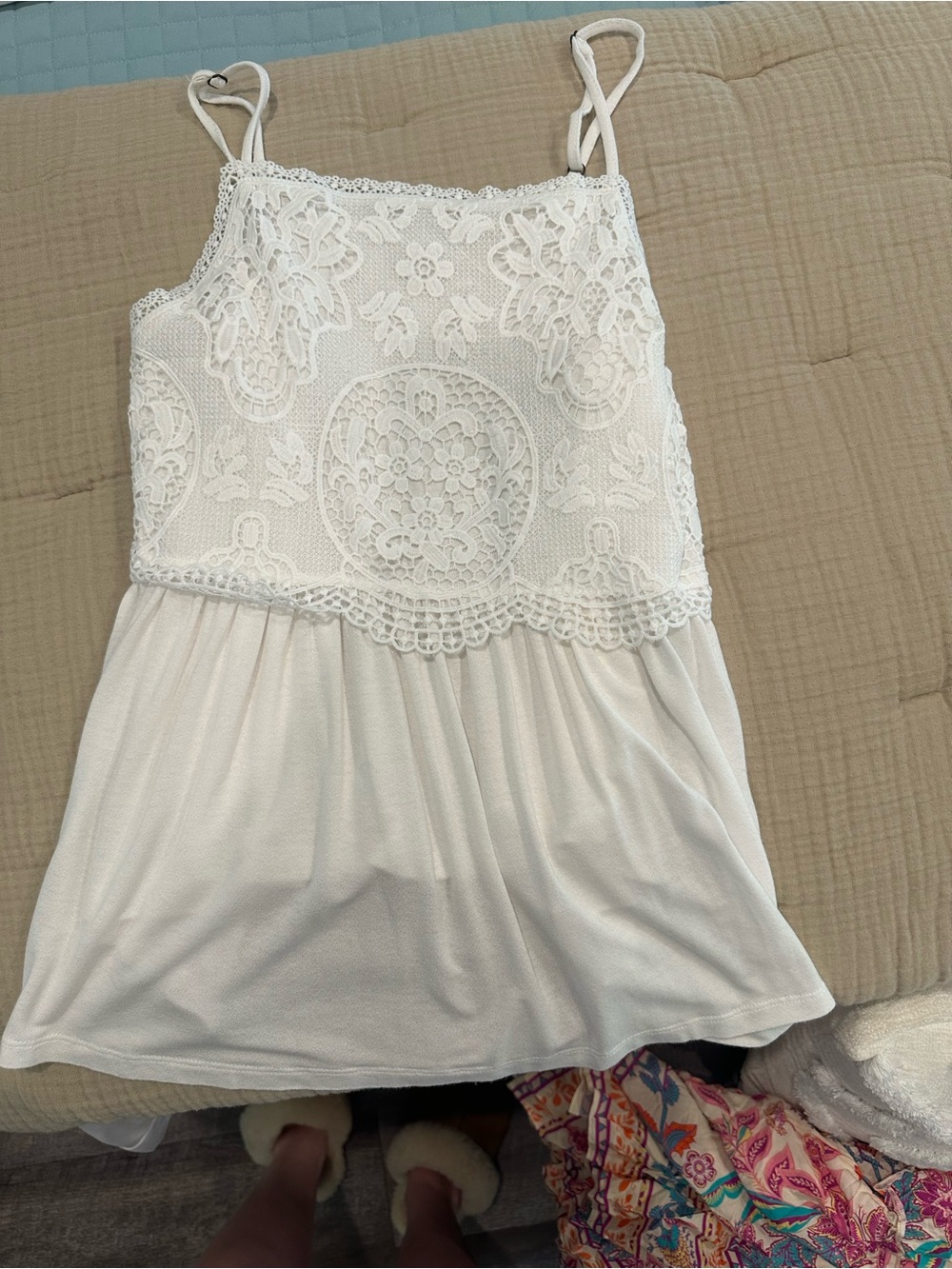 White Lace Crochet Spaghetti Strap Tank